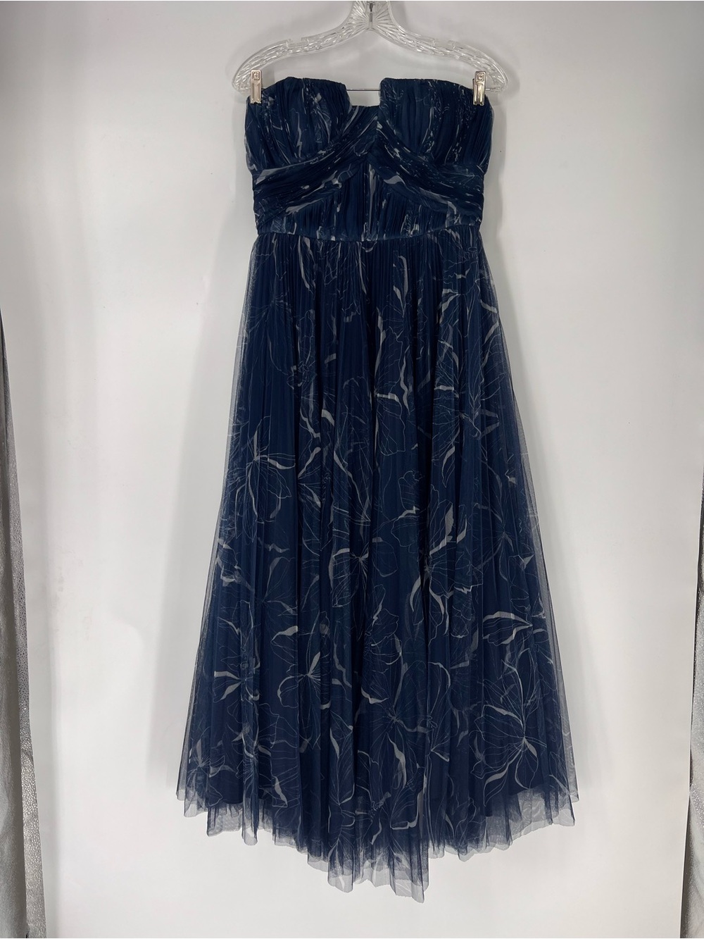 Hutch Navy Blue White Strapless Formal Romantic Tiered Tulle Maxi Dress 10